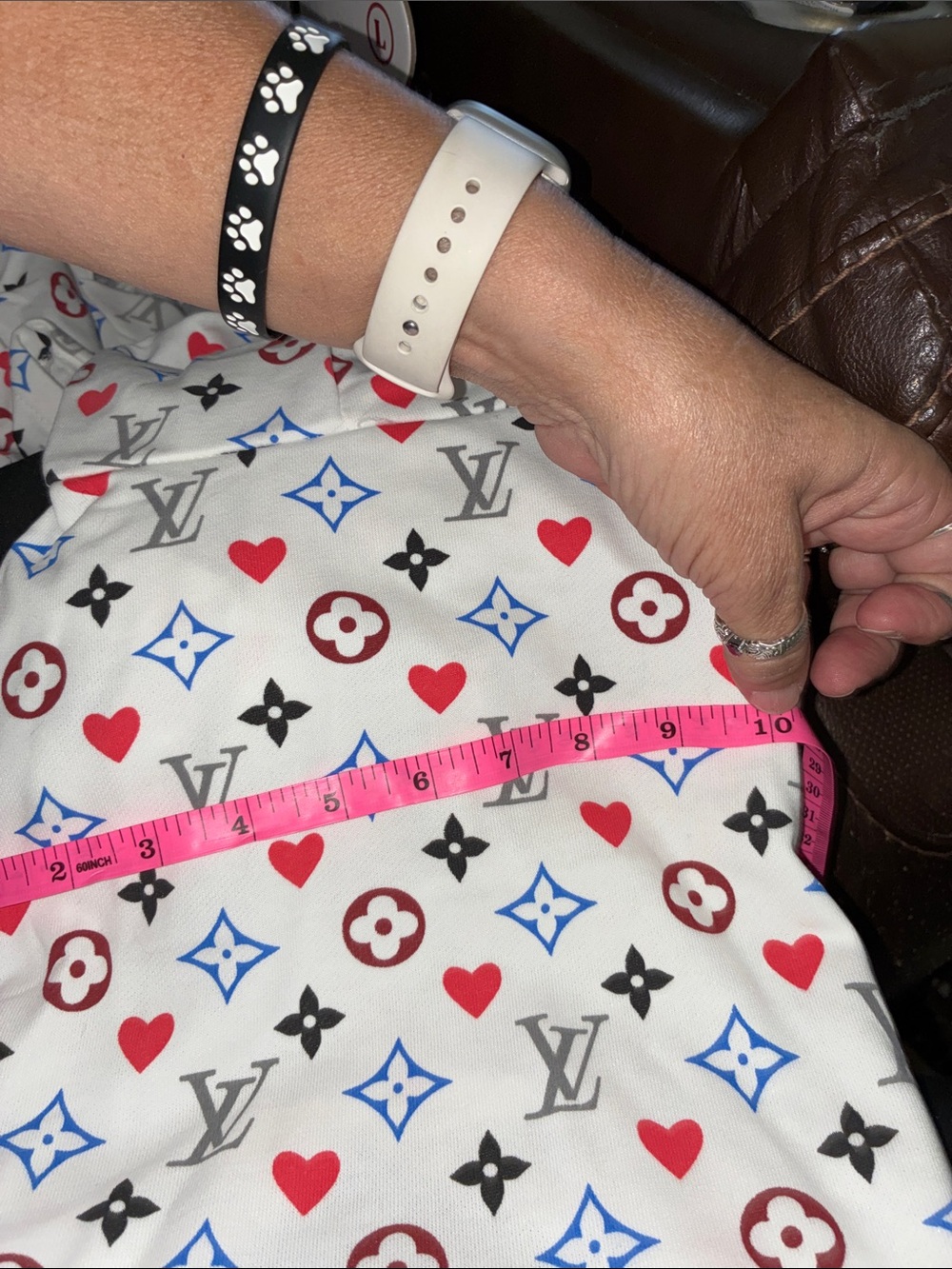 Louis Vuitton White Fabric with Red, Blue, Black and Gray Monogram pet hoodie